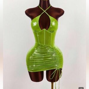 SHEIN Lime Green Halter Mini Dress